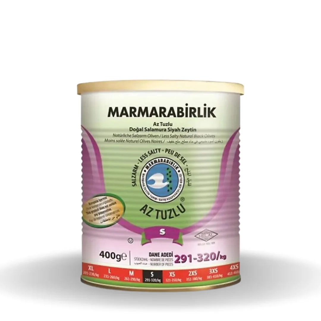 Marmarabirlik Hususi Az Tuzlu Siyah Zeytin 291-320 Teneke 400 Gr