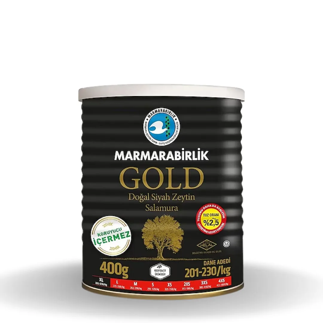 Marmarabirlik Gold Mega Siyah Zeytin 201-230 Teneke 400 Gr