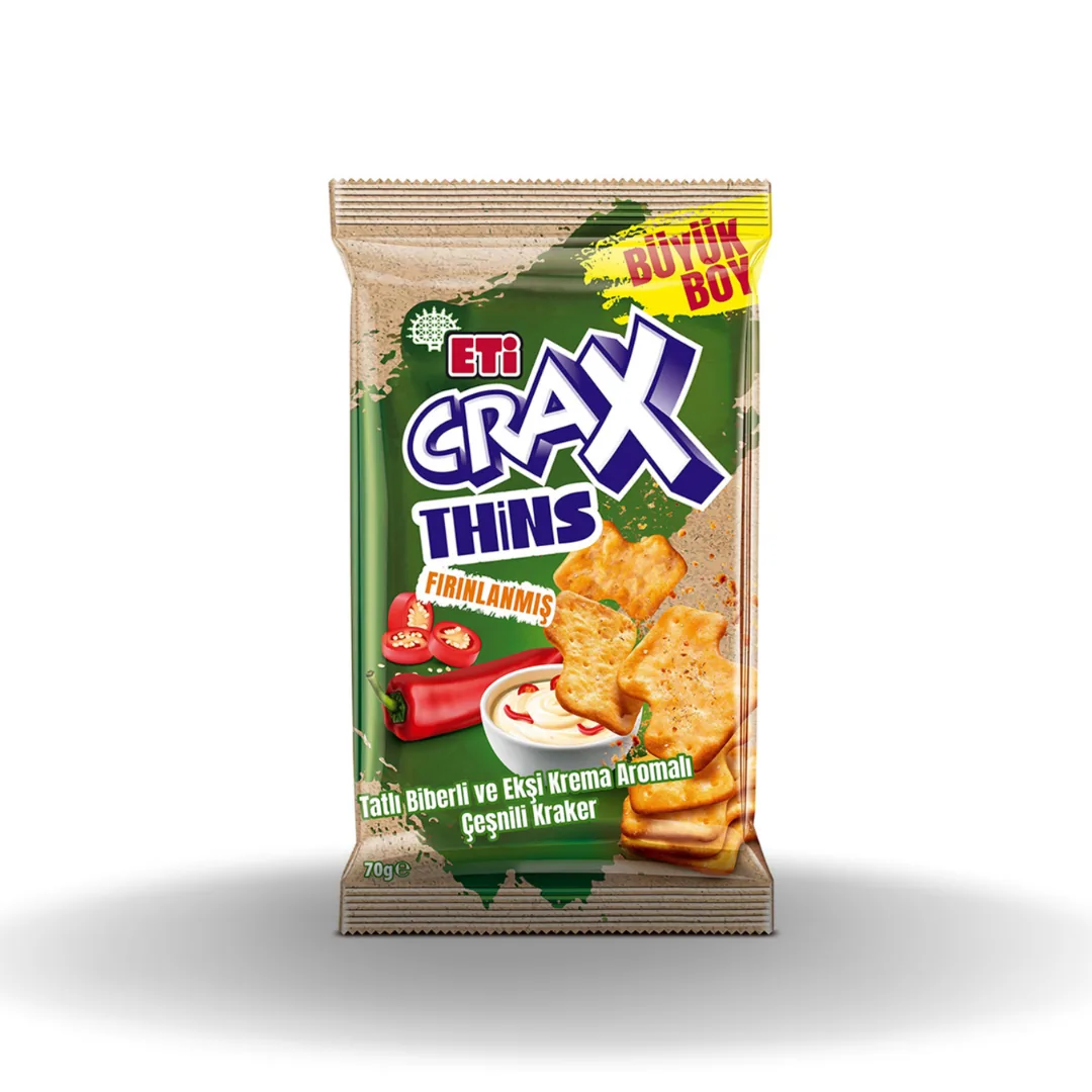 Eti Crax Thins Tatlı Biberli ve Ekşi Krema Aromalı Kraker 70 Gr