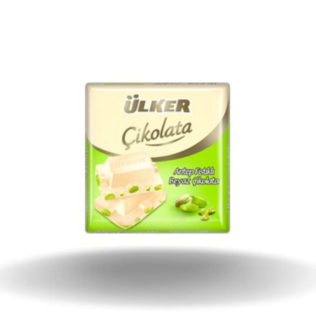 Ülker Kare Çikolata Antep Fıstıklı Beyaz 65 Gr