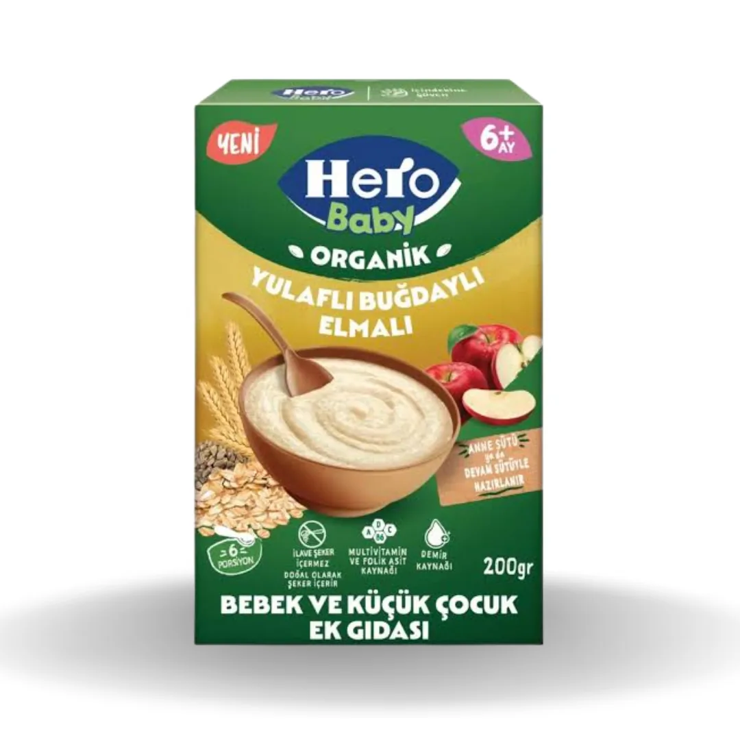 Hero Baby Organik Sütsüz Yulaflı Elmalı Kaşık Maması 200 Gr
