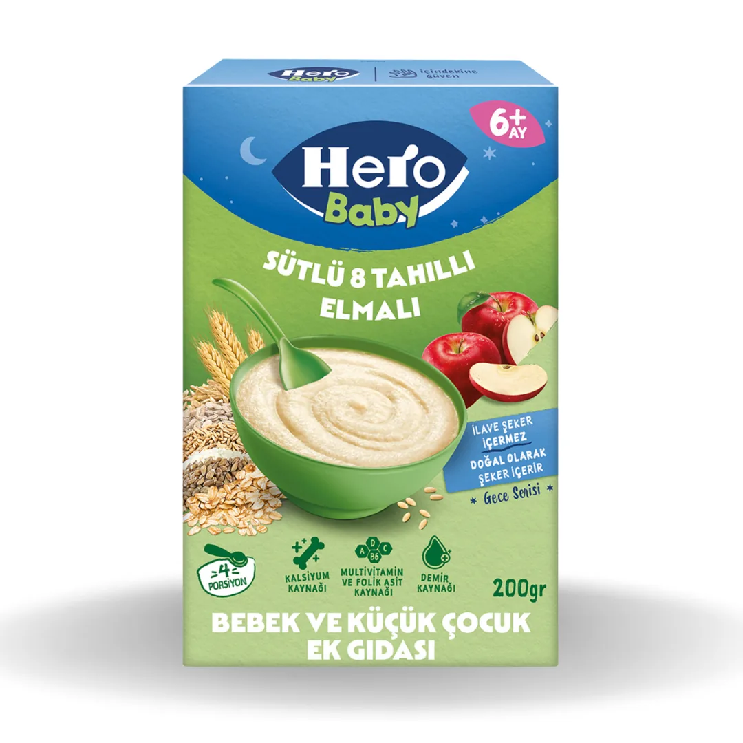 Hero Baby Ek Besin Sütlü Elmalı 8 Tahıllı 200 Gr