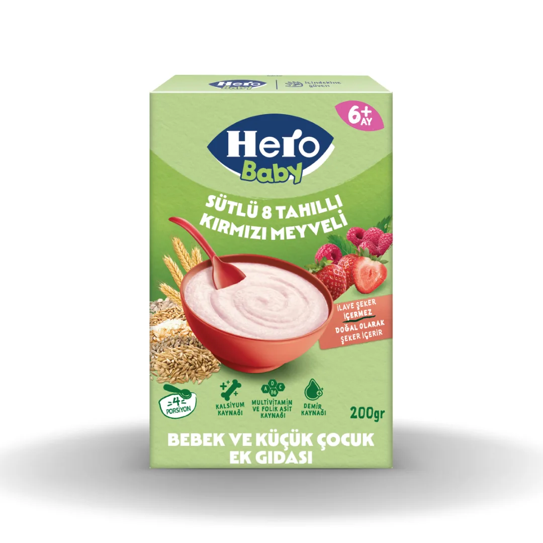 Hero Baby Sütlü Kırmızılı Meyveli 8 Tahıllı Ek Besin 200 Gr