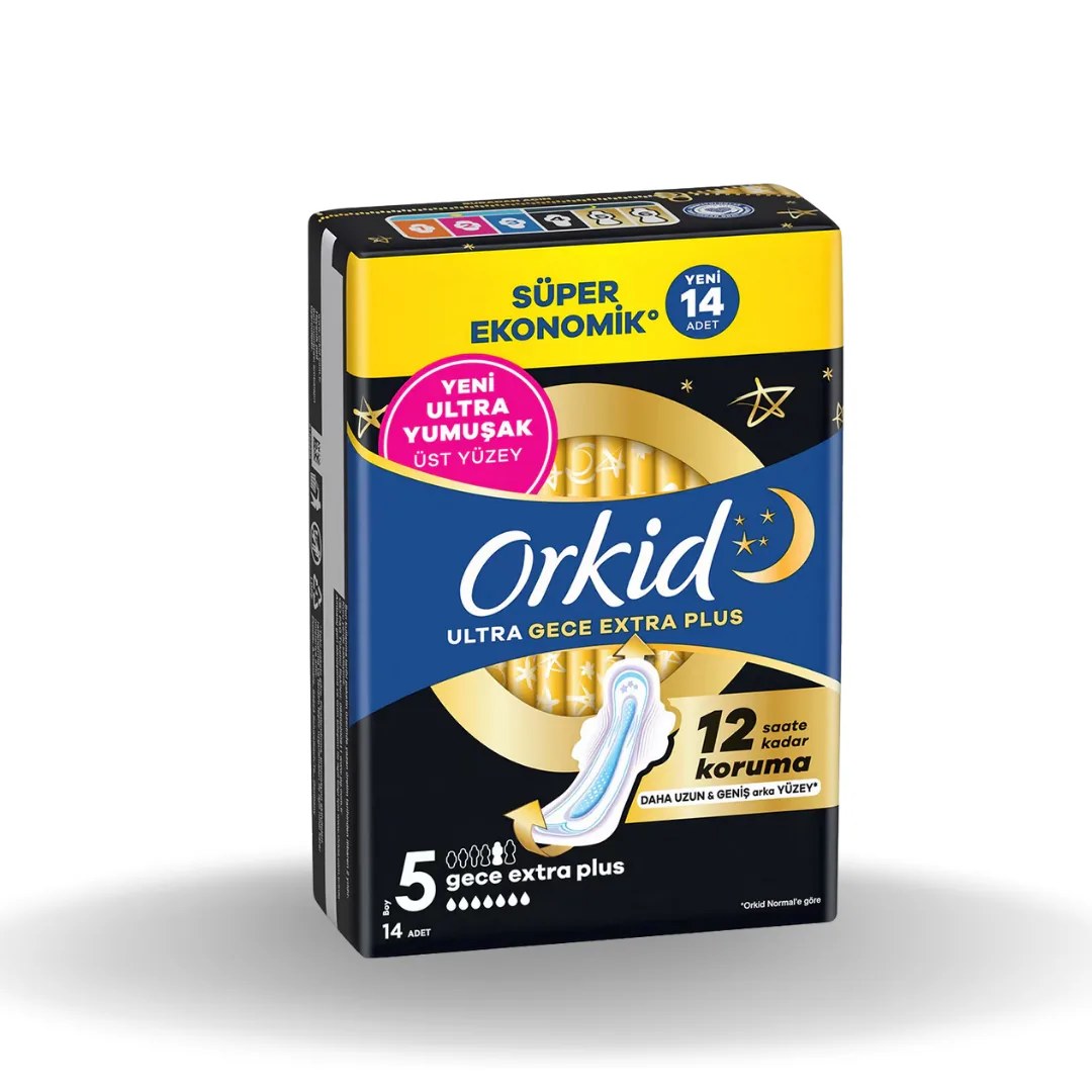 Orkid Ultra Ekstra Dörtlü Hijyenik Ped Gece Plus 14'lü
