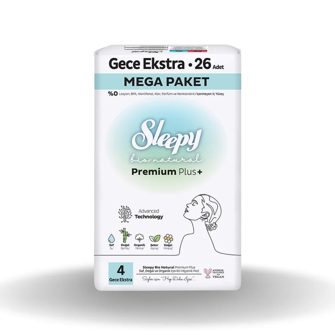 Sleepy Bio Natural Mega Paket Extra Gece Hijyenik Ped 26'lı