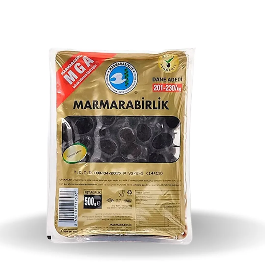 Marmarabirlik Mega Siyah Zeytin 201-230 Vakumlu 500 Gr