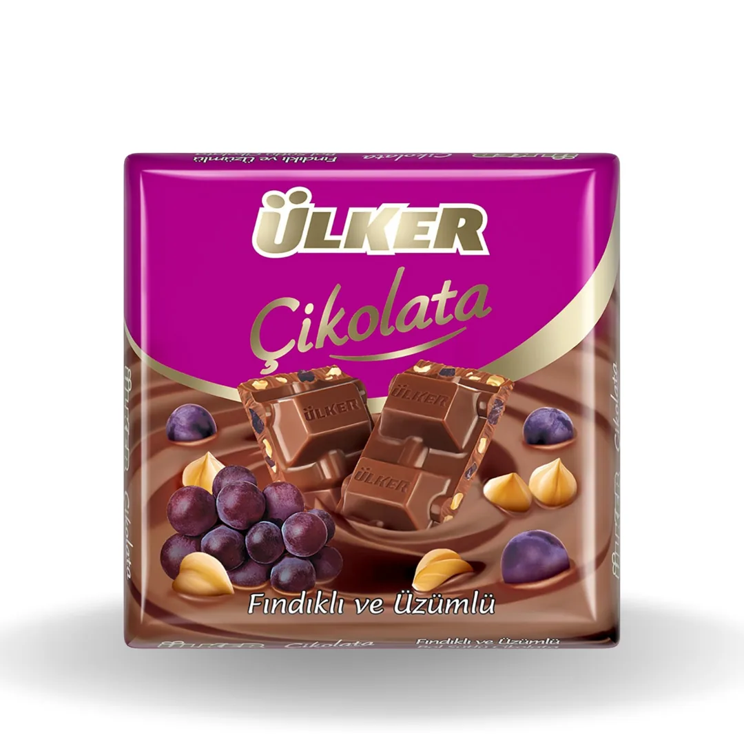 Ülker Kare Çikolata Fındıklı Uzümlü 60 Gr